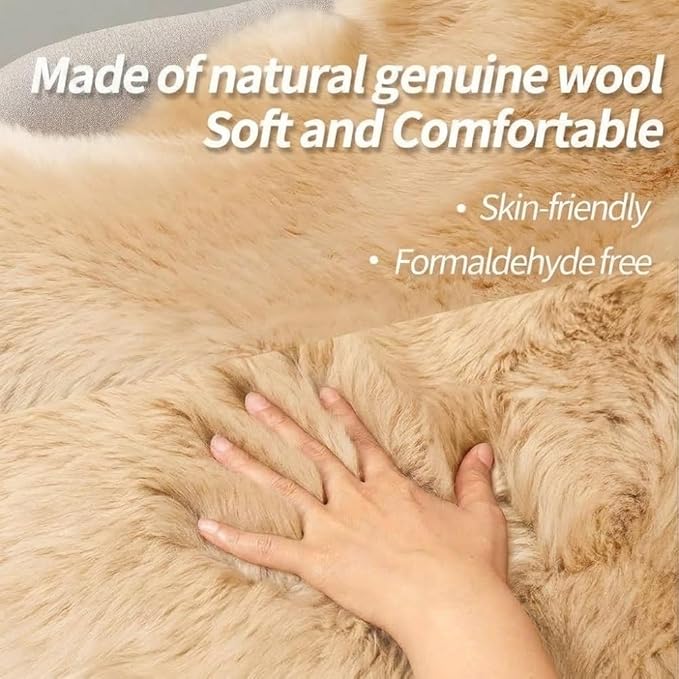 IRIWOOL Premium Genuine Fur Sheepskin Rug Real Australia Sheepskin Natural - Image 5