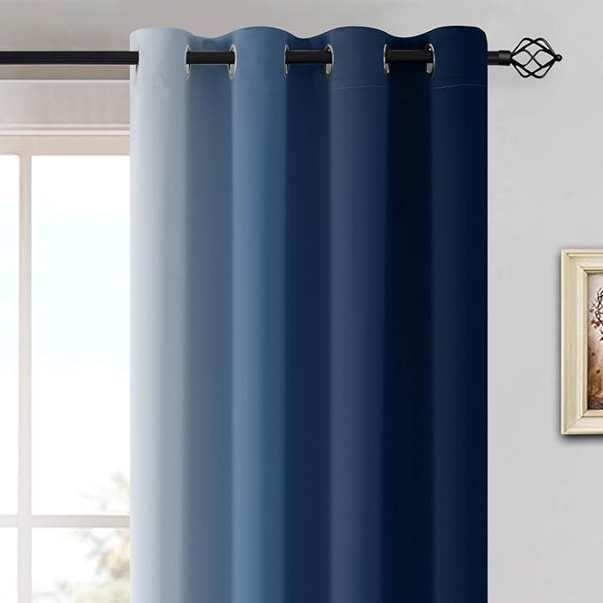 Yakamok Blue and Greyish White Ombre Curtains, Room Darkening Gradient Color - Image 3