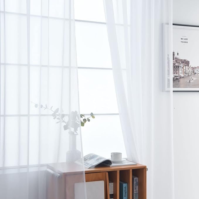 SpaceDresser Basic Rod Pocket Sheer Voile Window Curtain Liners White 2 Panels by SpaceDresser