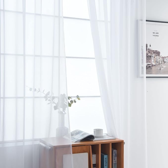 SpaceDresser Basic Rod Pocket Sheer Voile Window Curtain Liners White 2 Panels - Image 4