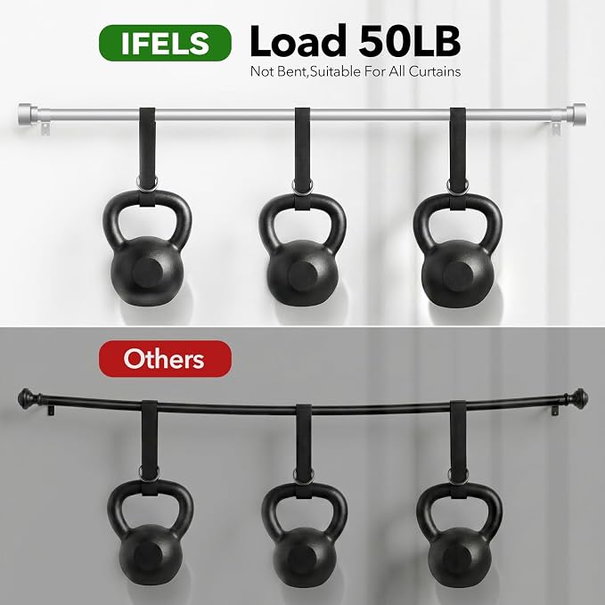 IFELS Heavy Duty Curtain Rods for Windows 28 to 48 Inch, 1 Inch Silver Curtain - Image 4