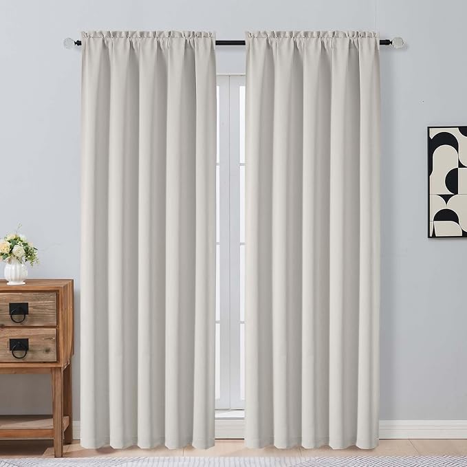 OVZME Natural Room Darkening Curtains 84 Inches Long 2 Panels Set, Solid by OVZME