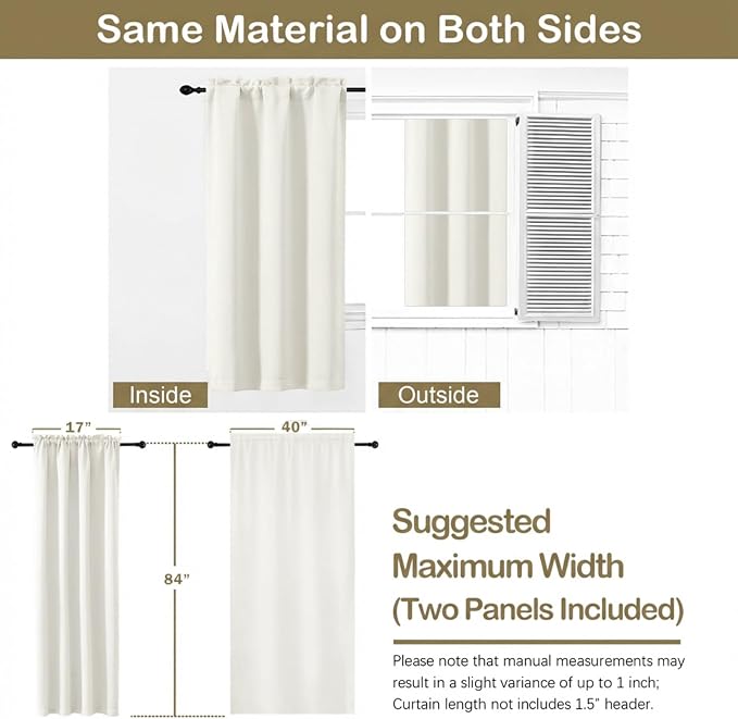 OVZME Light Beige Window Curtains 84 Inches Long 2 Panels, Soft Fabric Thermal - Image 2