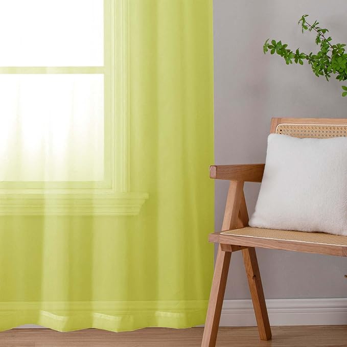 Lecloud Lemon Sheer Curtains 63 Inch Length 2 Pcs, Solid Voile Modern Window - Image 6