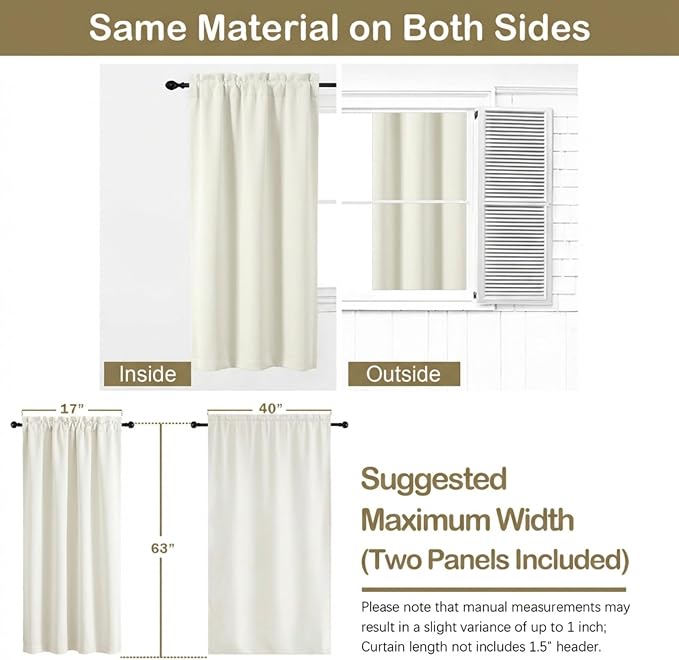 OVZME Ivory Curtains for Bedroom 63 Inch Length 2 Panels, Protect Privacy - Image 2