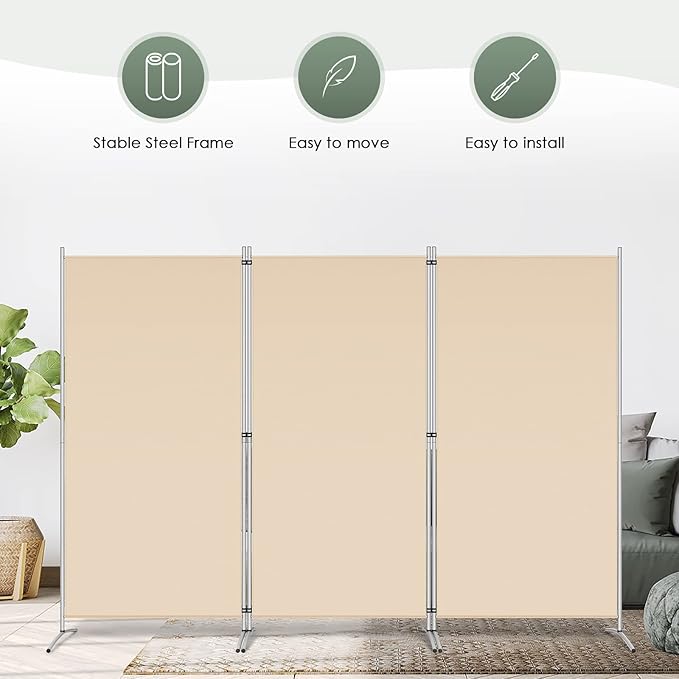RANTILA 3 Panel Room Divider, 6 Ft Tall Folding Privacy Screen Freestanding - Image 6