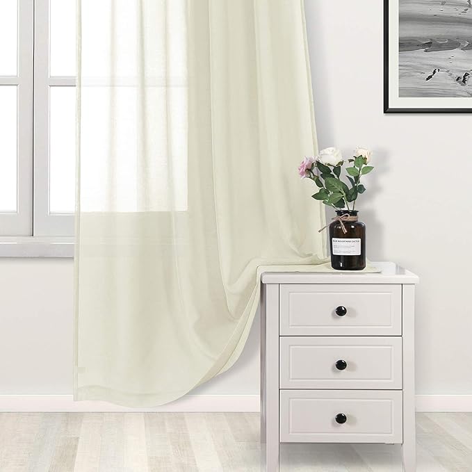 DWCN Ivory Sheer Curtains for Kitchen Windows - Image 3