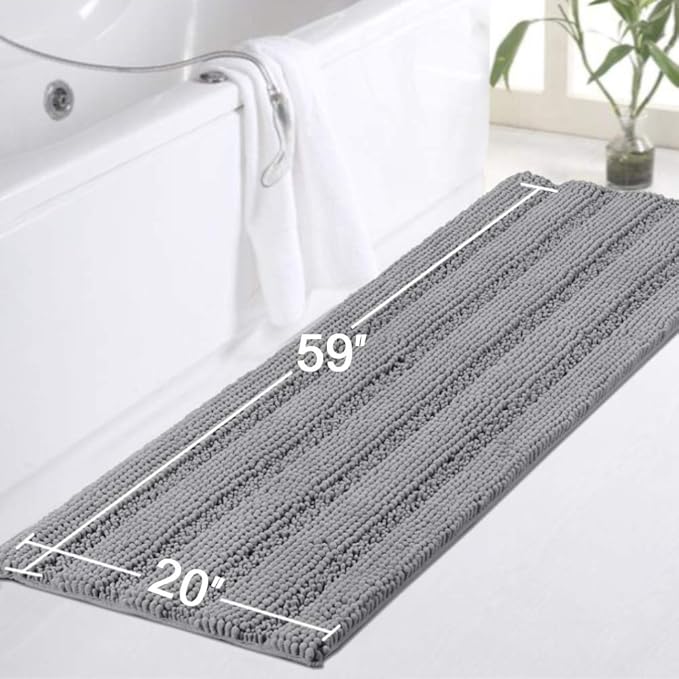 Turquoize Gray Kitchen Runner Chenille Shag Area Rug Non Slip Backing - Image 2