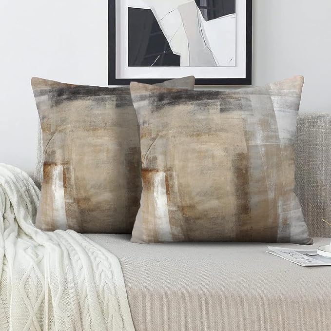 Throw Pillow Covers 18x18 Set of 2 Beige and Grey Art Throw Pillow Covers Soft - Image 3
