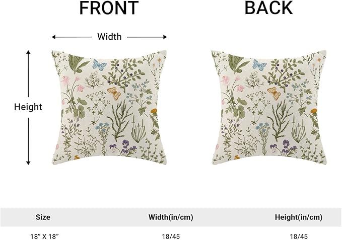 AEIOAE Spring Pillow Covers 18x18 Inch Set of 2, Sage Green Wild Flower Plant - Image 4