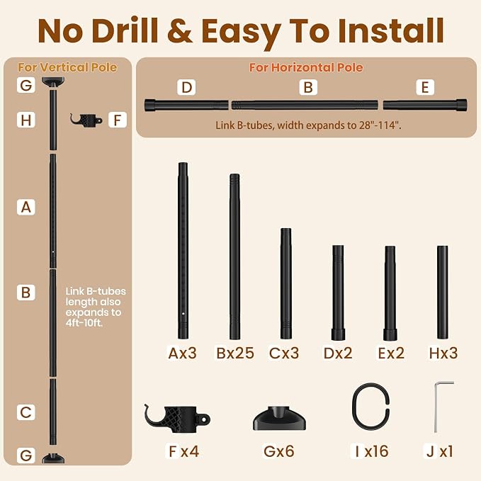 Bonpally Room Divider Curtain Rod, No Drilling Tension Rod - Image 6