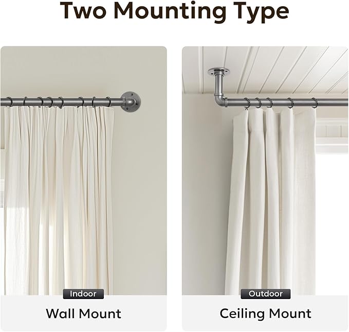 Zeerobee Curtain Rods for Windows 72 to 144, 1 Inch Industrial Wrap Around Grey - Image 5