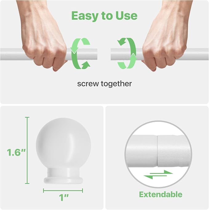 Curtain Rods for Windows 66 to 120 inch, 2 Pack White Long Curtain Rod - Image 5