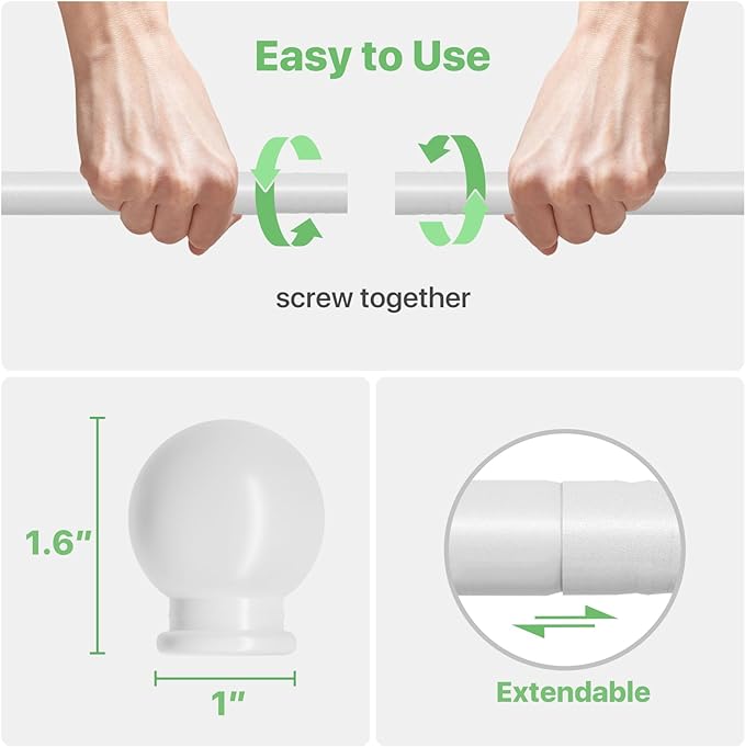 White Curtain Rods for Windows 66 to 120, Long Curtain Rod for Outdoor Patio - Image 5