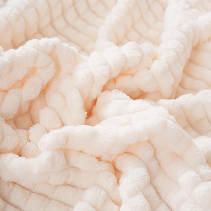 Puncuntex Flannel Fleece Throw Blanket Cream White 108"×90", Super Soft Plush - Image 5