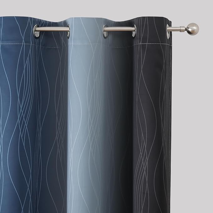 Estelar Textiler Navy Blue and Black Ombre Blackout Curtains 63 Inches Long - Image 4