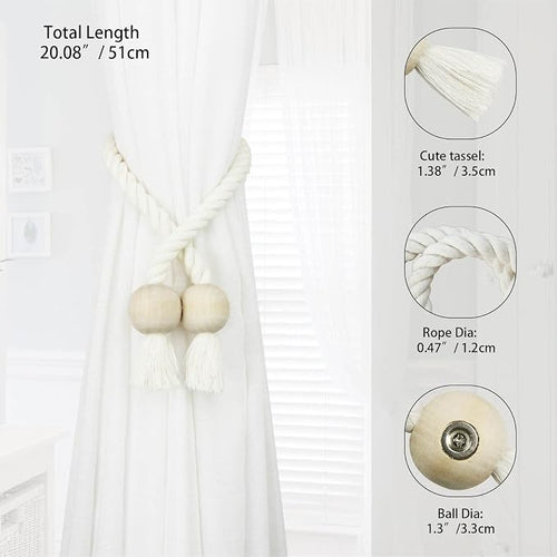 2 Pack Magnetic Curtain Tiebacks Cotton Hand Woven Tie Back Decorative Rope - Image 2
