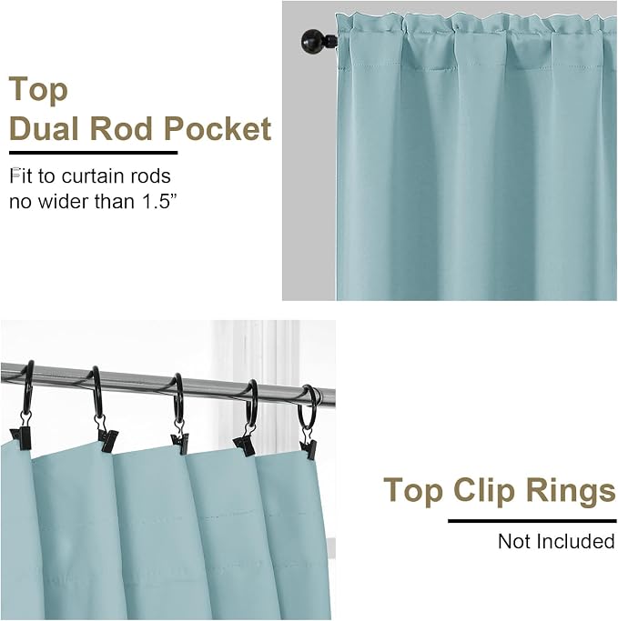 OVZME Aqua Blackout Curtains for Bedroom 84 Inch Length 2 Panels Set, Thermal - Image 4