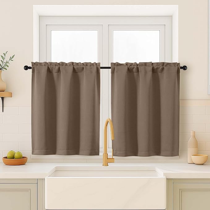 OVZME Brown Blackout Curtains for Small Window Treatment, Light Blocking Short - Image 9