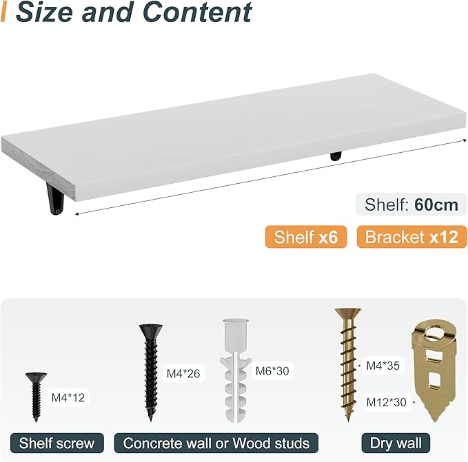 SKYSEN Floating Shelves for Wall Set of 6, 23.6in Wood Wall Shelf for Decor - Image 3