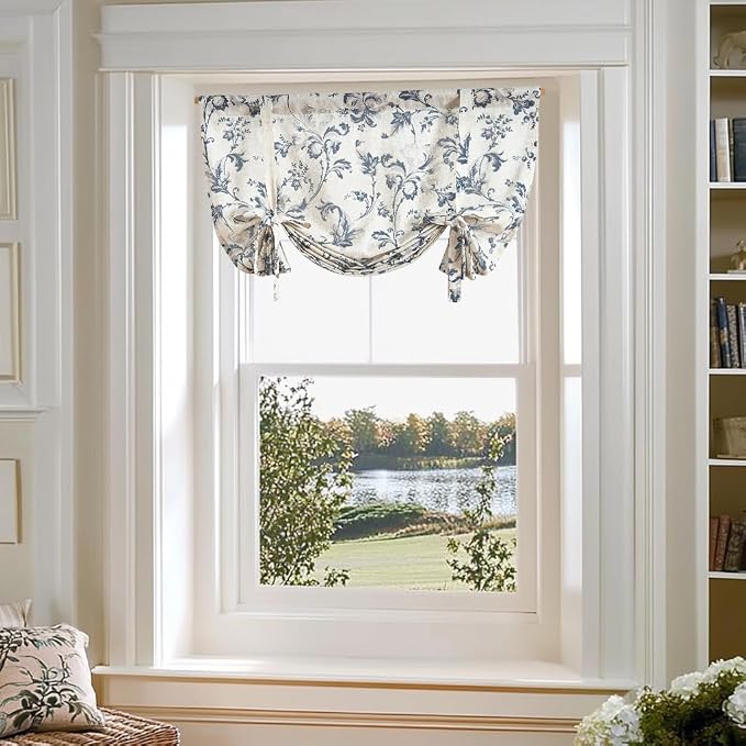 jinchan Tie Up Valance Curtain Floral Linen - Image 3