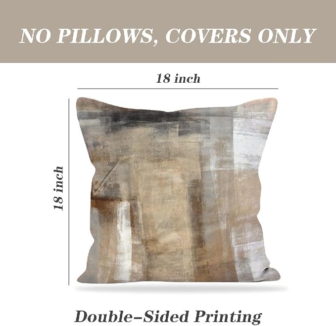 Throw Pillow Covers 18x18 Set of 2 Beige and Grey Art Throw Pillow Covers Soft - Image 2