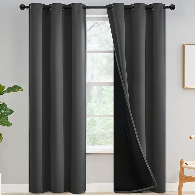 Yakamok Grey Blackout Curtains 84 inch Length 2 Panels Set, 100% Blackout by Yakamok