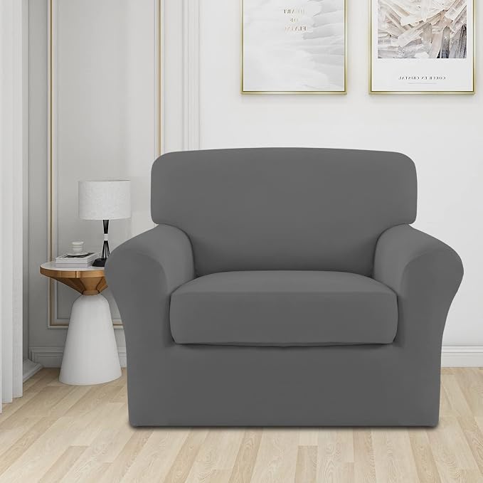 Easy-Going 2 Pieces Microfiber Stretch Chair Slipcover – Spandex Soft Fitted - Image 2