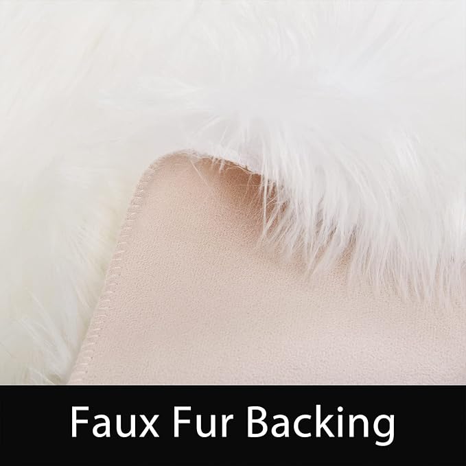 Latepis 6x8 Area Rug for Living Room White Fur Rugs for Bedroom Fluffy Faux - Image 3
