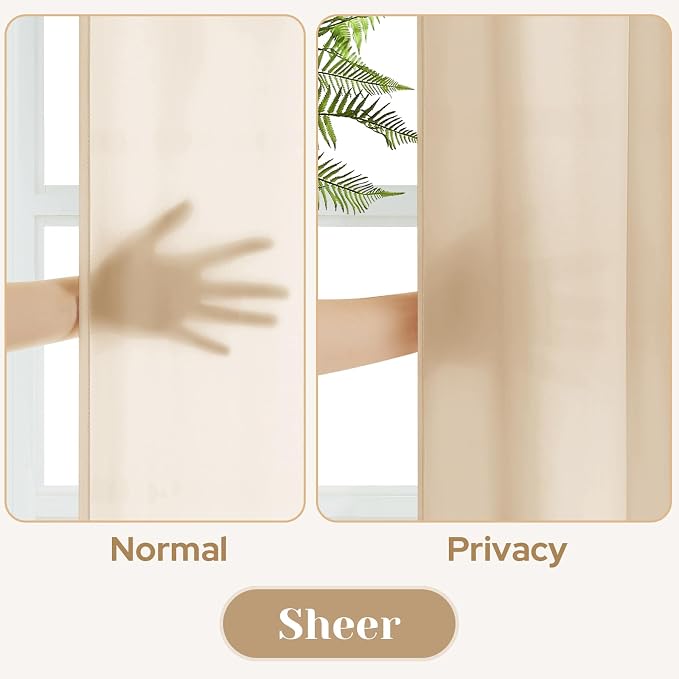 HOMEIDEAS Non-See-Through Beige Privacy Sheer Curtains, 52 X 84 Inches Long 2 - Image 3