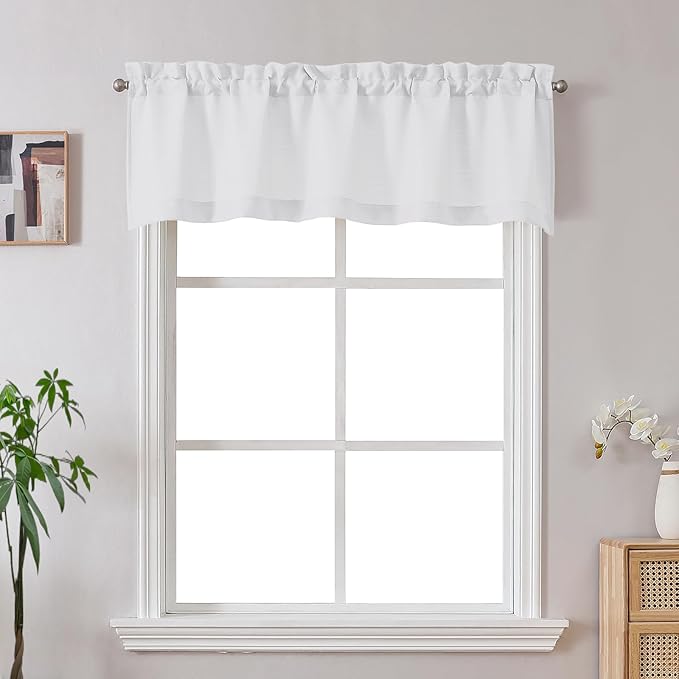 Gwine White Valance Curtain, Light Filtering Faux Linen Textured Valance by Gwine