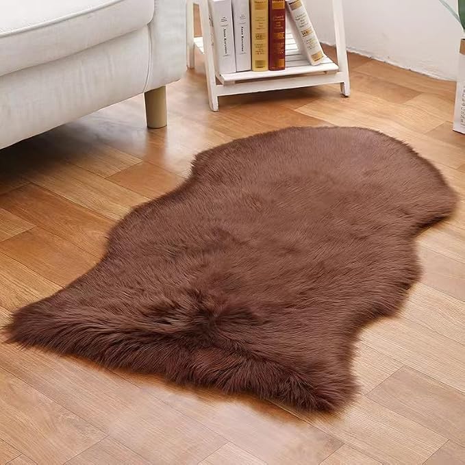 Faux Fur Small Rug 2 x 3 ft Coffee Shaggy Sheepskin Machine Washable Fuzzy Area - Image 2