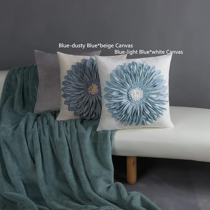 OiseauVoler Handmade Throw Pillow Covers 18x18 Inch Blue 3D Sunflower Cushion - Image 6
