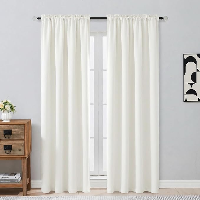 OVZME Light Beige Window Curtains 84 Inches Long 2 Panels, Soft Fabric Thermal by OVZME