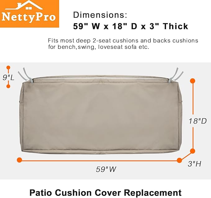 NettyPro Outdoor Bench Swing Loveseat Cushion Covers, Patio Furniture Cushion - Image 5