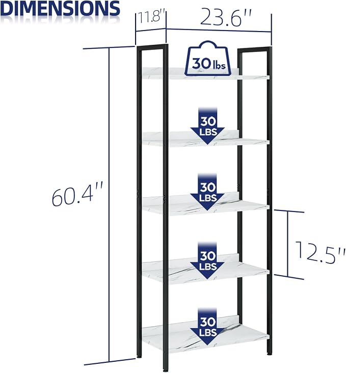 NUMENN Bookshelf, 5 Tier Bookshelves, Home Office Bookcase Shelf Storage - Image 3