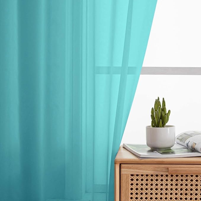Turquoise Valances for Windows, Turquoise Sheer Curtains 14 Inch Length 2 Pack - Image 7