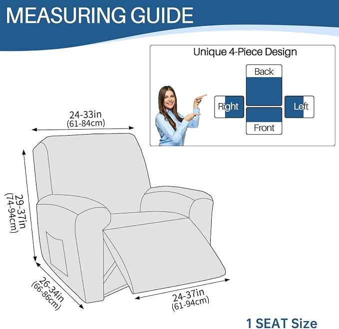 YEMYHOM 4 Pieces Stretch Recliner Slipcover Latest Jacquard Recliner Chair Cover - Image 5