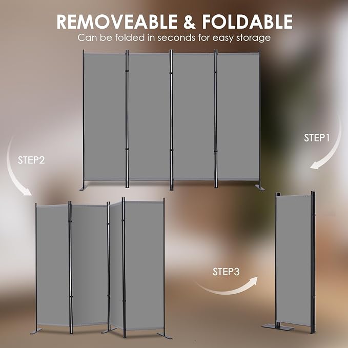 RANTILA 4 Panel Room Divider, 6 FT Folding Privacy Screen - Image 5