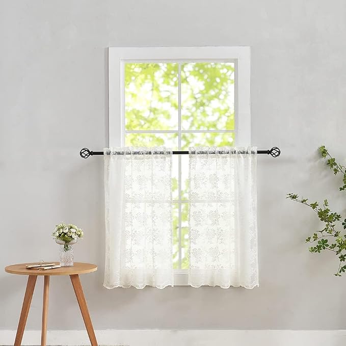 YJ YANJUN Vintage Lace Curtains Short 2 Panels Victorian Floral Farmhouse Cafe by YJYANJUN