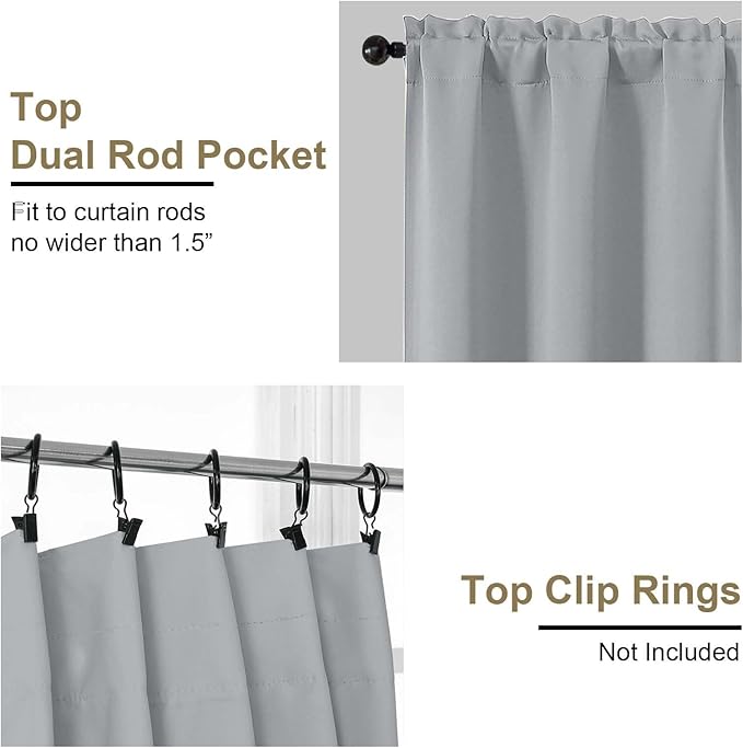 OVZME Silver Grey Short Blackout Curtains - Image 4