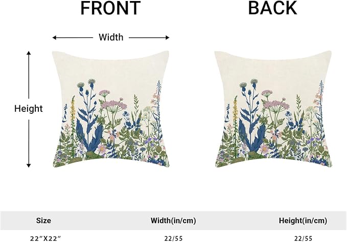 AEIOAE Navy Blue Teal Pillow Covers 22x22 Inch Set of 2, Spring Wildflower - Image 5