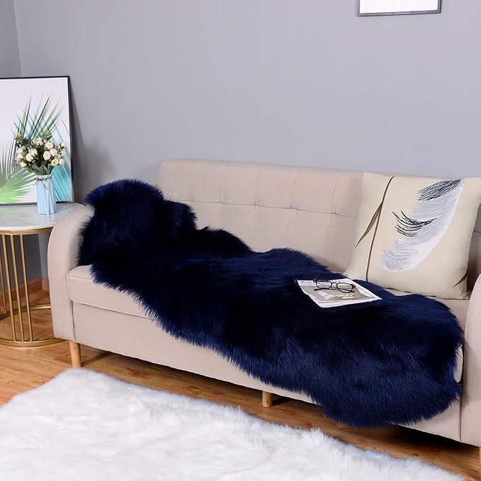 Carvapet 2x6 Luxury Faux Sheepskin Rug – Soft Navy Blue Faux Fur Couch Seat - Image 7