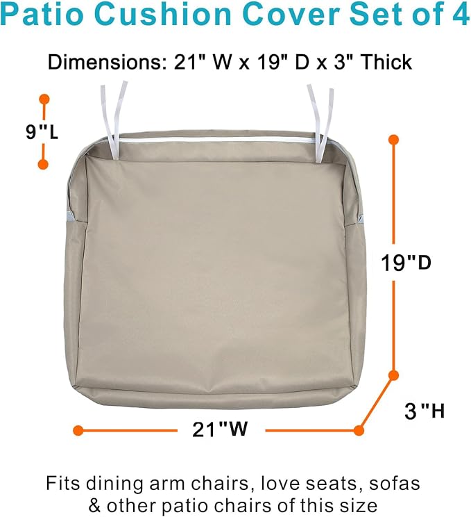 NettyPro Patio Chair Seat Cushion Covers Set 4, Waterproof Outdoor Furniture - Image 3