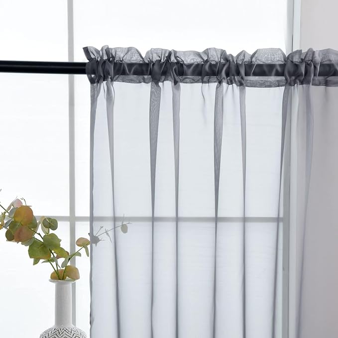 SpaceDresser Grey Sheer Curtains 4 Panels Rod Pocket Semi-Sheer Curtain 45 - Image 5