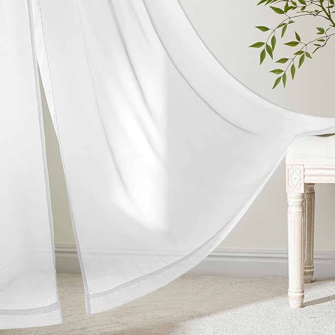 MIULEE White Sheer Curtains 84 Inches Long, 4 Panels Set, Light Filtering Rod - Image 6