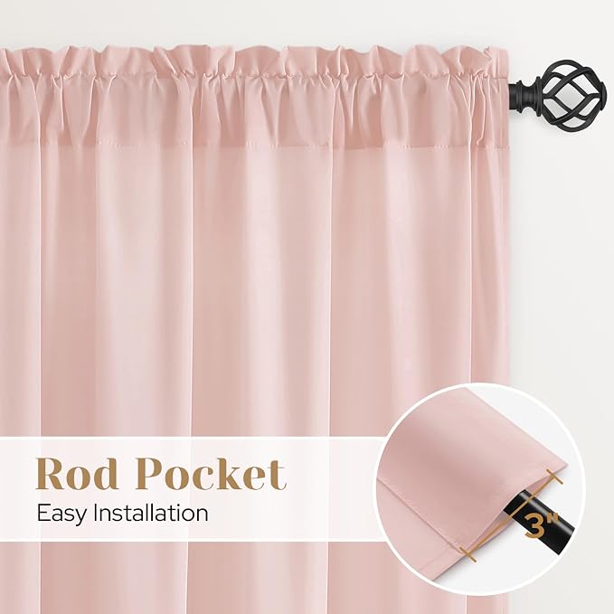 HOMEIDEAS Non-See-Through Blush Pink Privacy Sheer Curtains, 52 X 96 Inches - Image 5