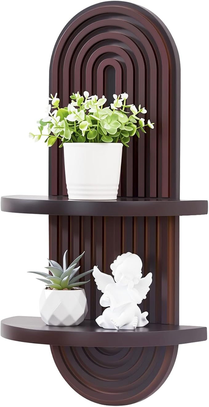 SweetSage Boho Wall Shelf with Arched Wood Design Mid-Century Rainbow Decor by HOME
