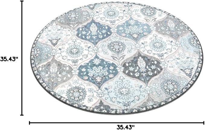 Lahome Moroccan Trellis Round Area Rugs, Washable Small Round Rug 3ft Non-Slip - Image 2