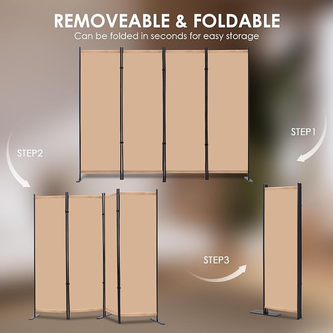 RANTILA 4 Panel Room Divider, 6 FT Folding Privacy Screen - Image 4